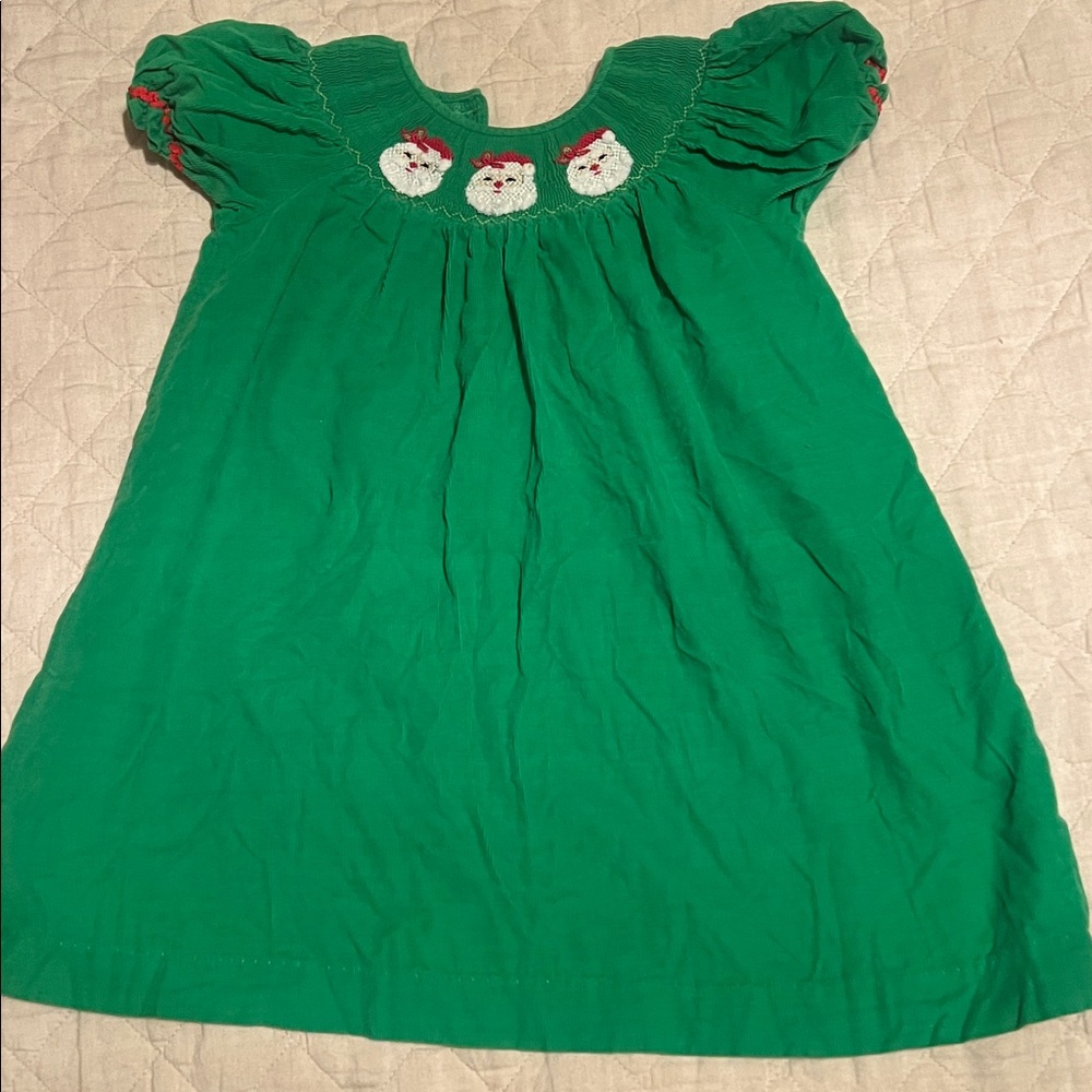 Mom and Me Green Dress with Santa Embroidery